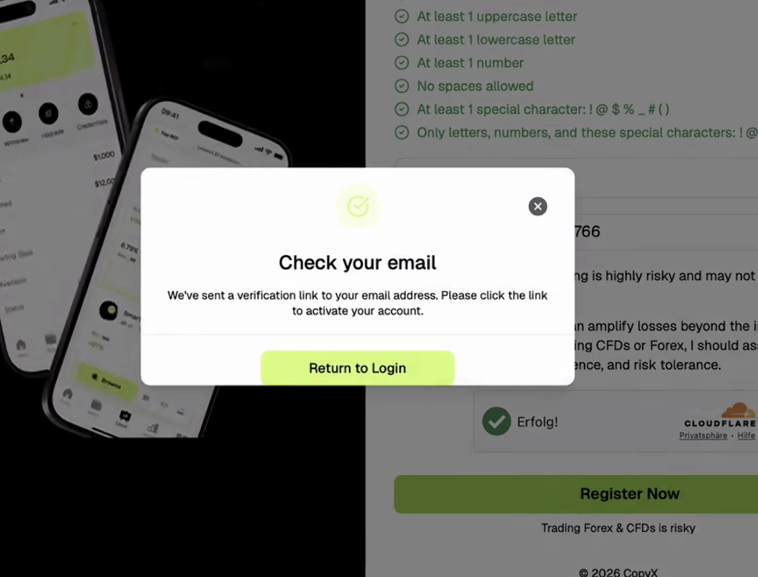 COPY-X verification email sent confirmation