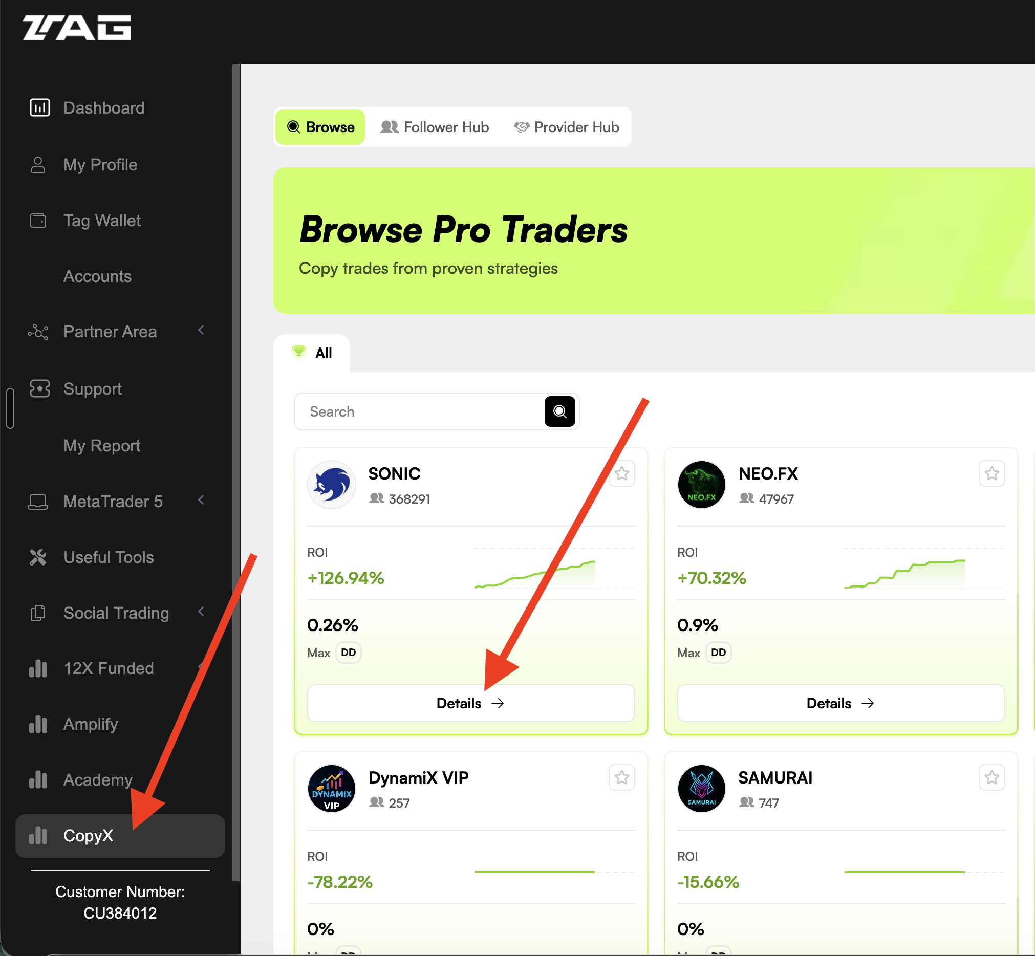 Find the SONIC strategy in CopyX Browse