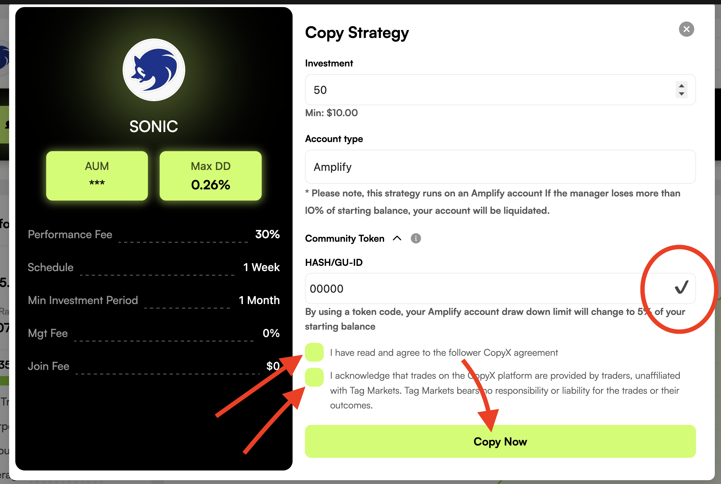 Confirm and copy the SONIC strategy