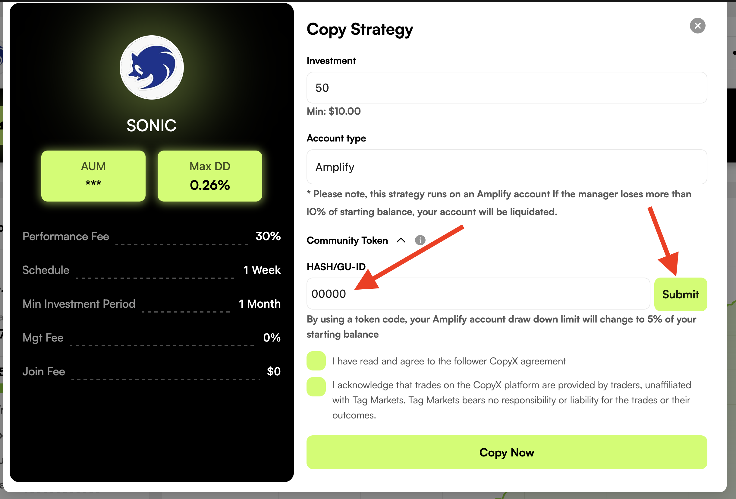 Submit the SONIC hash code