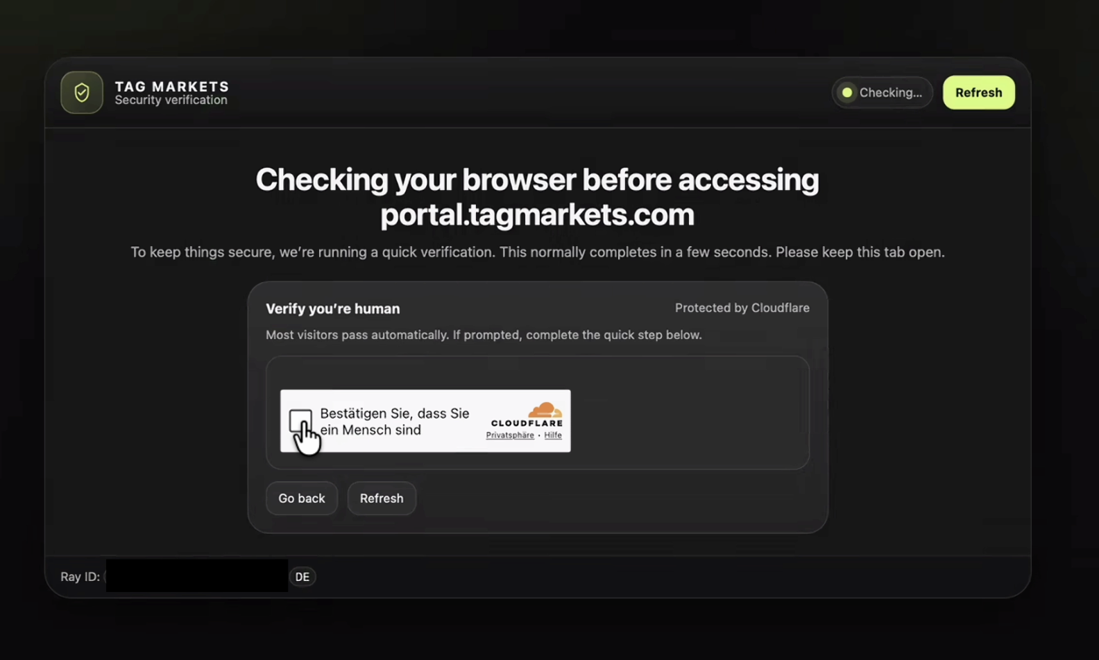 TAG Markets browser security check